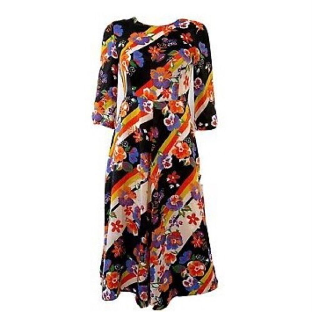 Zara Floral Striped Half Sleeve Midi Dress New With Out Tag Size Small